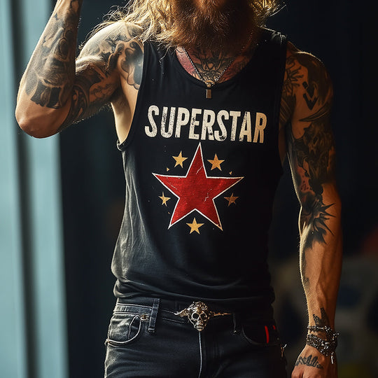 Retro "SUPERSTAR" -printti hihaton miesten paita