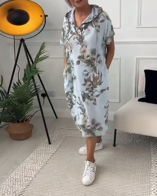Elina | Kukallinen lyhythihainen hupullinen mekko