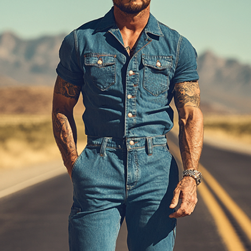 Retro Lännen Cowboy-tyylinen Farkkuhaalari Miehille