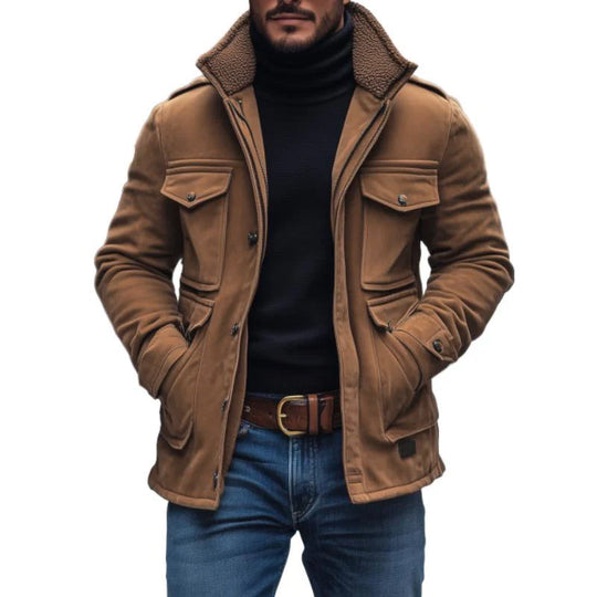 Miesten Vintage Mokka Fleece-Kauluksellinen Takki