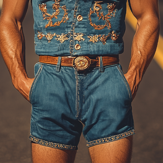 Miesten Kesämuoti: Retro Cowboy-tyylinen Kirjailtu Jumpsuit