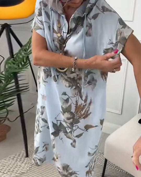 Elina | Kukallinen lyhythihainen hupullinen mekko