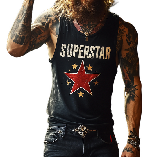 Retro "SUPERSTAR" -printti hihaton miesten paita