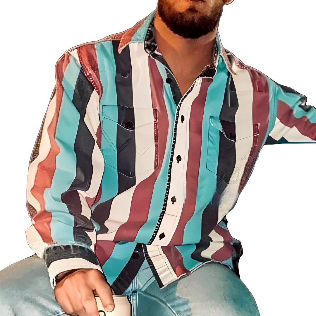 Matti | Retro-tyylinen Miesten Värilohko Raitapaita