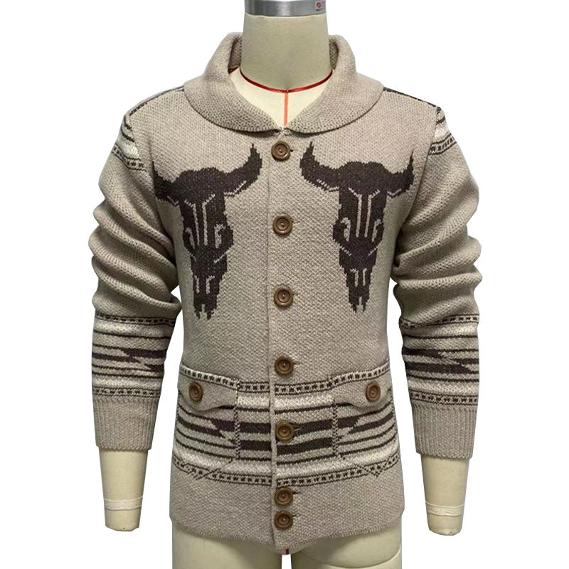 Aleksi | Tyylikäs Miesten Vintage Jacquard-lapeli Neulejakku
