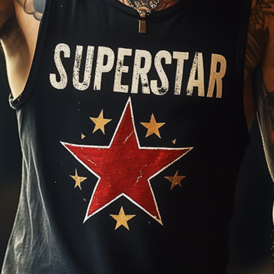 Retro "SUPERSTAR" -printti hihaton miesten paita