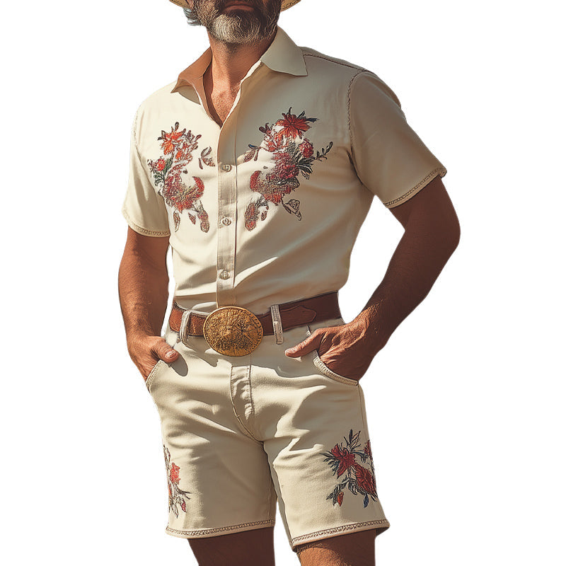 Miesten Retro Länkkäri-tyylinen Kesäpaita ja Shortsit