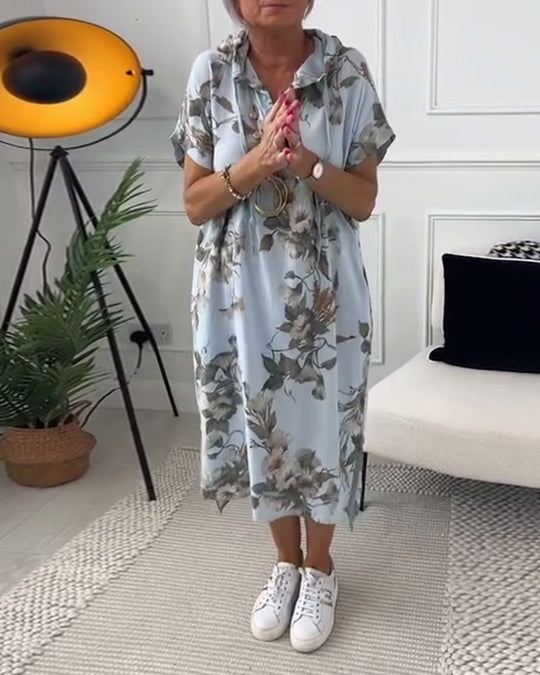 Elina | Kukallinen lyhythihainen hupullinen mekko