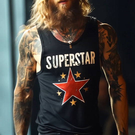 Retro "SUPERSTAR" -printti hihaton miesten paita