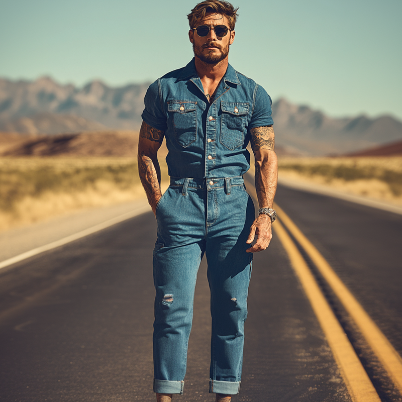 Retro Lännen Cowboy-tyylinen Farkkuhaalari Miehille