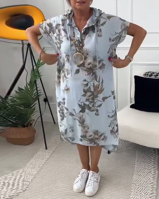 Elina | Kukallinen lyhythihainen hupullinen mekko