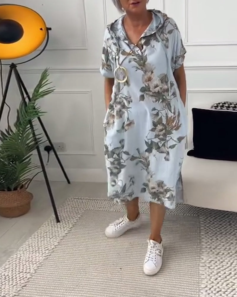 Elina | Kukallinen lyhythihainen hupullinen mekko