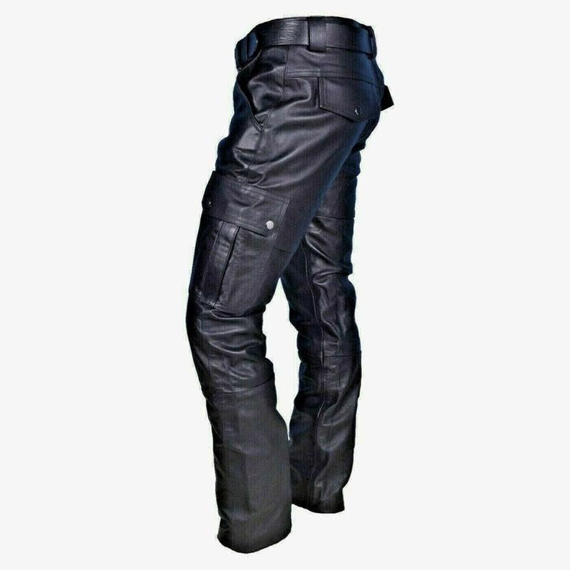 Miesten Vintage Monilokeroinen Slim Fit Tekonahkahousut - Joni