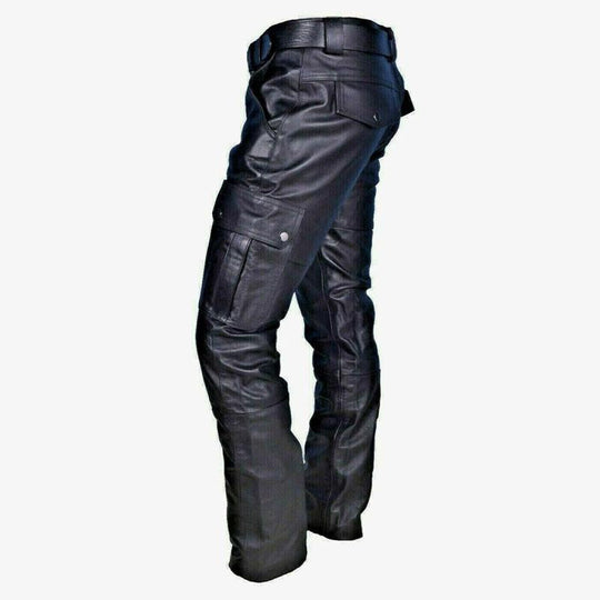 Miesten Vintage Monilokeroinen Slim Fit Tekonahkahousut - Joni