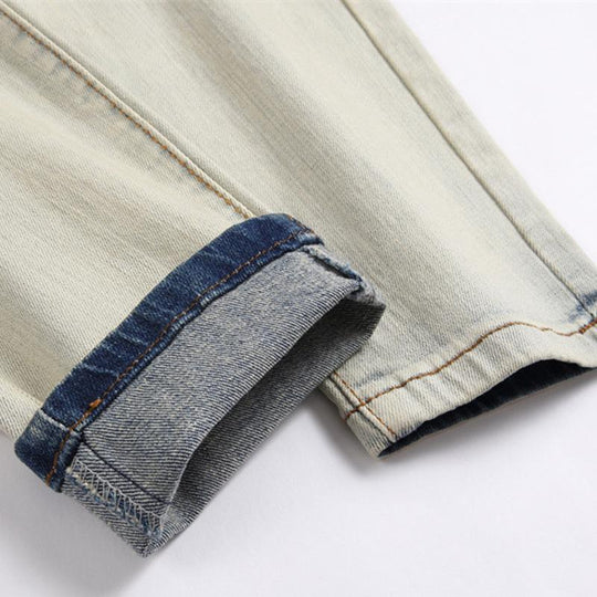 Aleksi | Tyylikkäät Miesten Patchwork-reikäfarkut