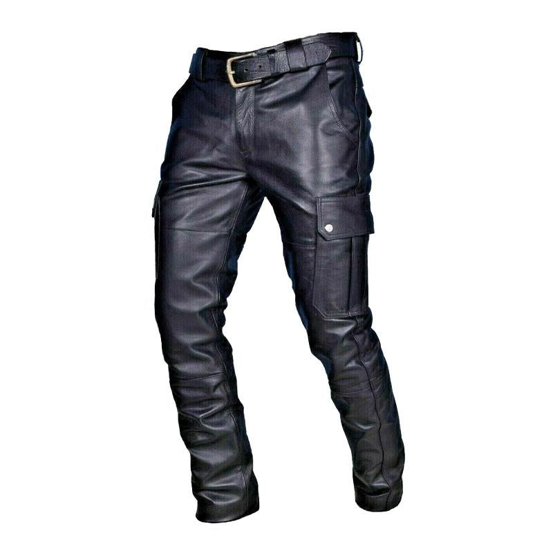 Miesten Vintage Monilokeroinen Slim Fit Tekonahkahousut - Joni