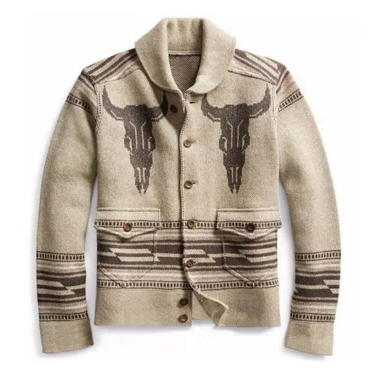 Aleksi | Tyylikäs Miesten Vintage Jacquard-lapeli Neulejakku